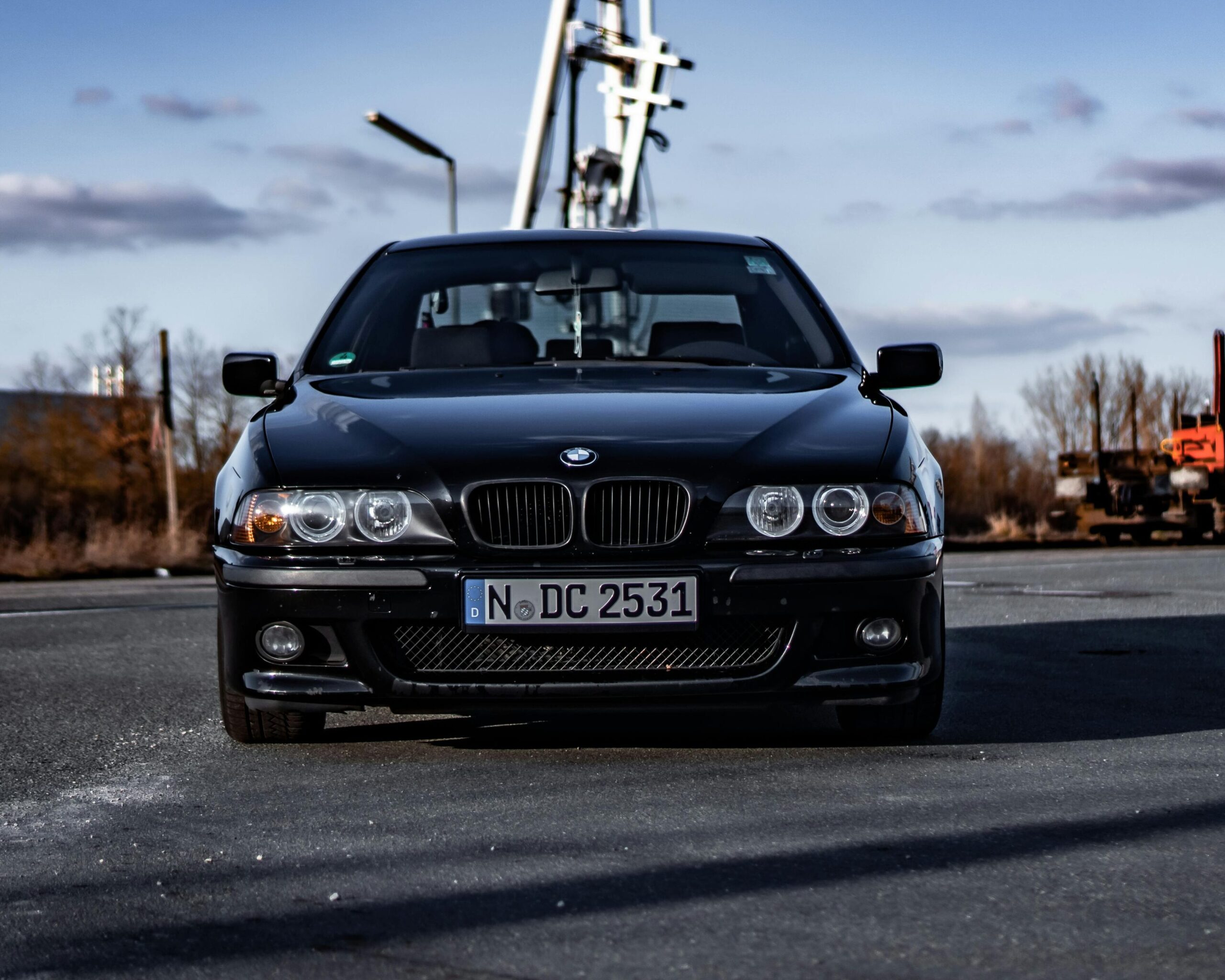A close-up shot of an E39 BMW M5 front-end