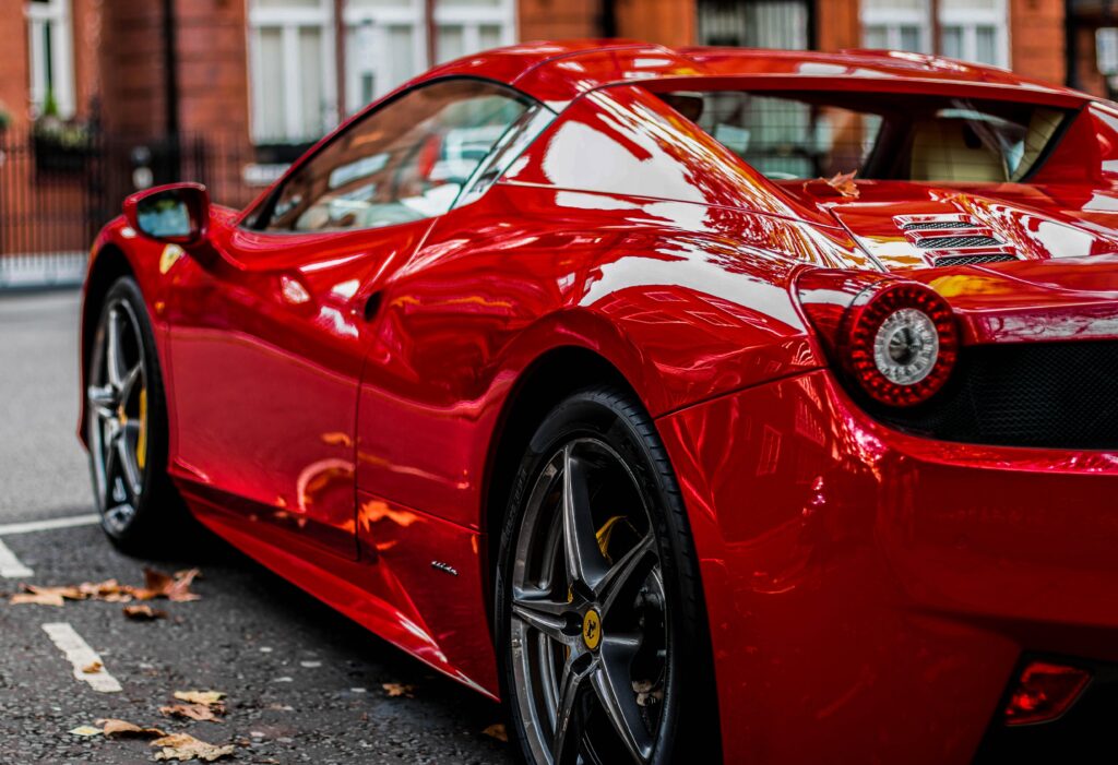 A close-up of a red Ferrari 458 Spider