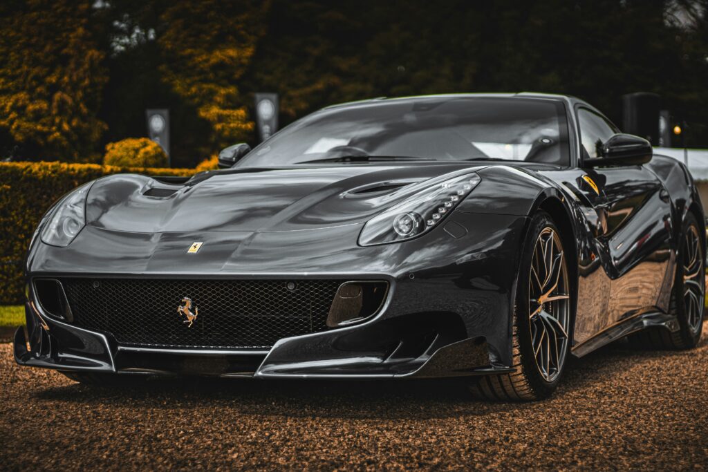 Front-end of a gray Ferrari F12 TDF